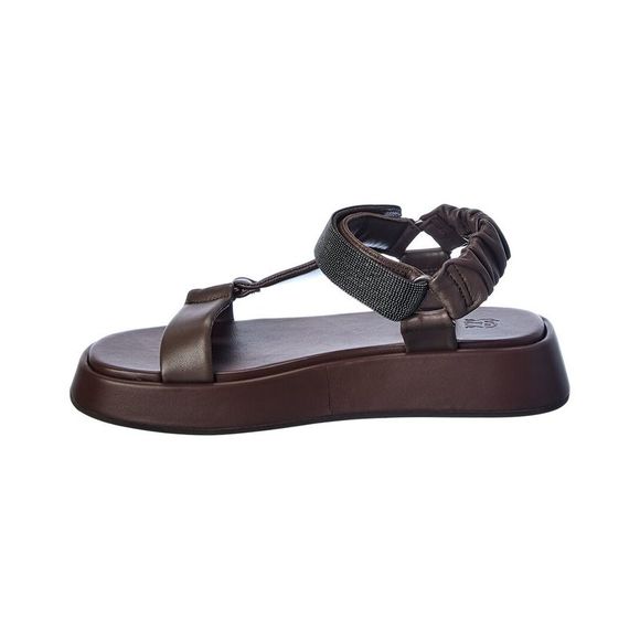 Brunello Cucinelli Leather Platform Sandal, Brown - Picture 2 of 5